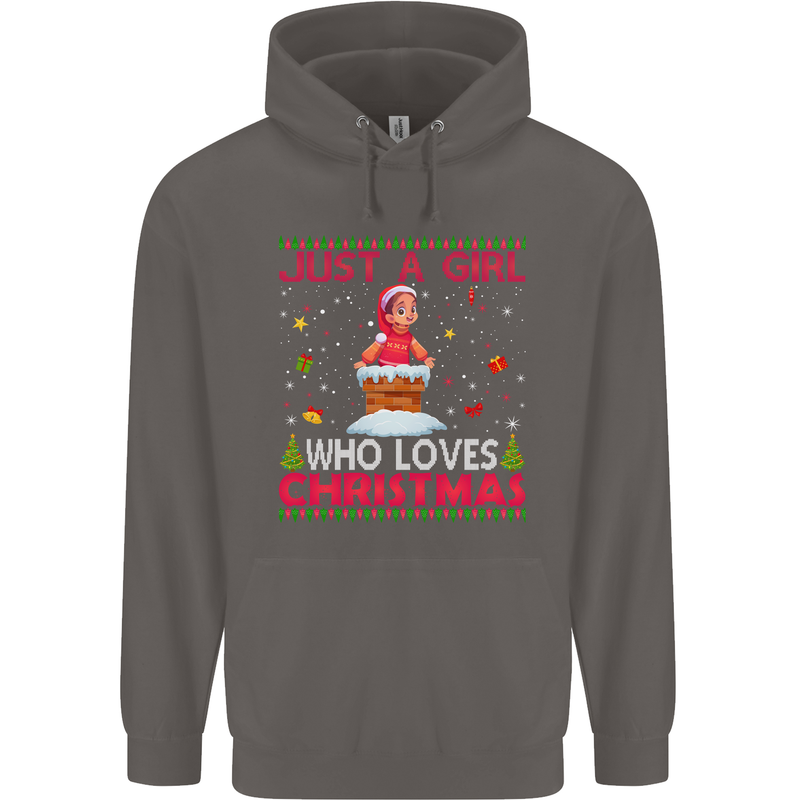Just a Girl Who Loves Christmas Funny Mens 80% Cotton Hoodie Charcoal