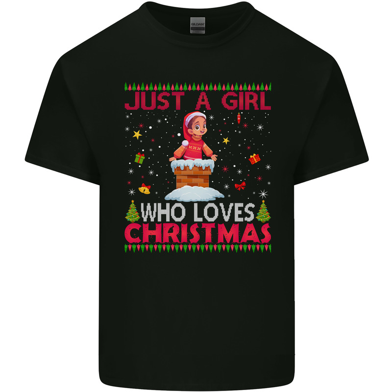Just a Girl Who Loves Christmas Funny Mens Cotton T-Shirt Tee Top Black