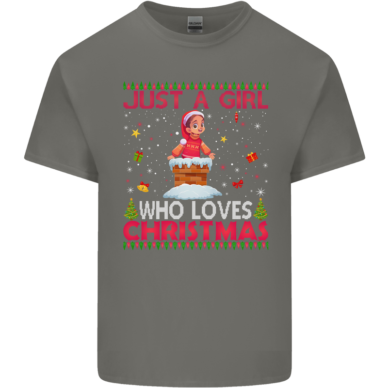 Just a Girl Who Loves Christmas Funny Mens Cotton T-Shirt Tee Top Charcoal