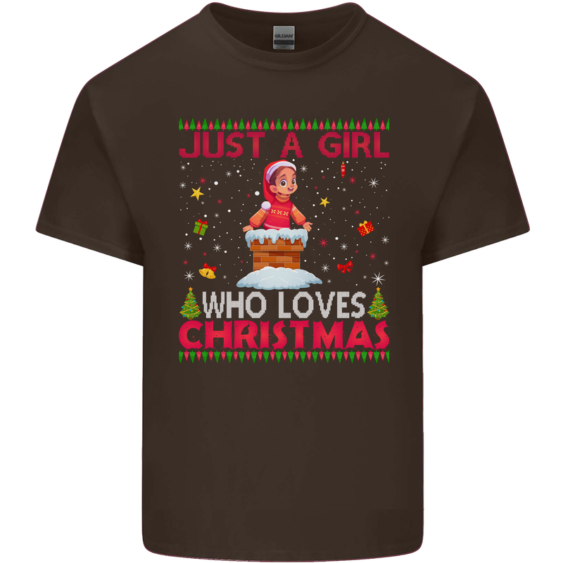 Just a Girl Who Loves Christmas Funny Mens Cotton T-Shirt Tee Top Dark Chocolate