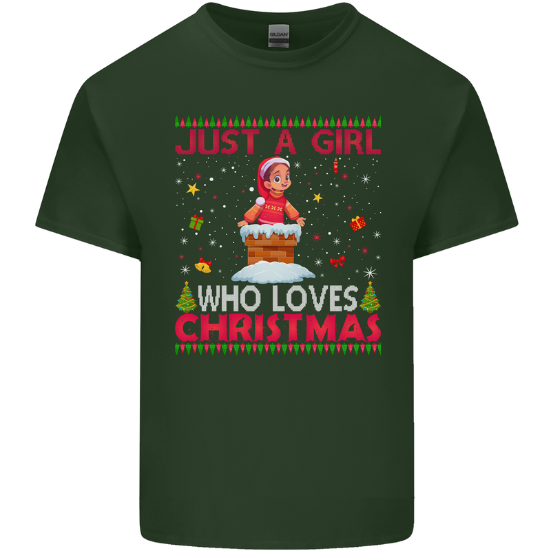 Just a Girl Who Loves Christmas Funny Mens Cotton T-Shirt Tee Top Forest Green