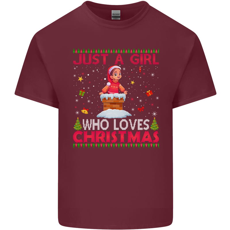 Just a Girl Who Loves Christmas Funny Mens Cotton T-Shirt Tee Top Maroon