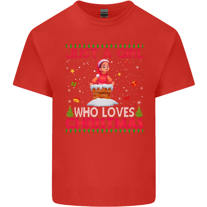 Just a Girl Who Loves Christmas Funny Mens Cotton T-Shirt Tee Top Red