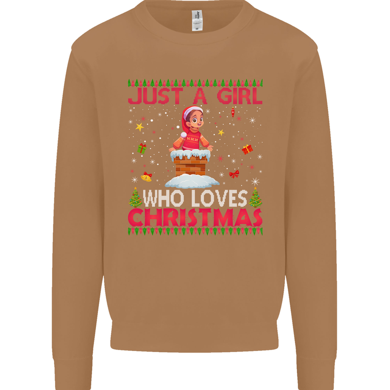 Just a Girl Who Loves Christmas Funny Mens Sweatshirt Jumper Caramel Latte