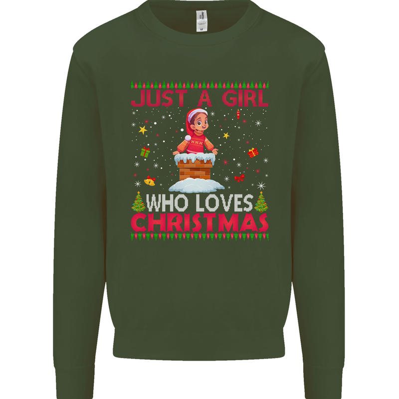 Just a Girl Who Loves Christmas Funny Mens Sweatshirt Jumper Forest Green