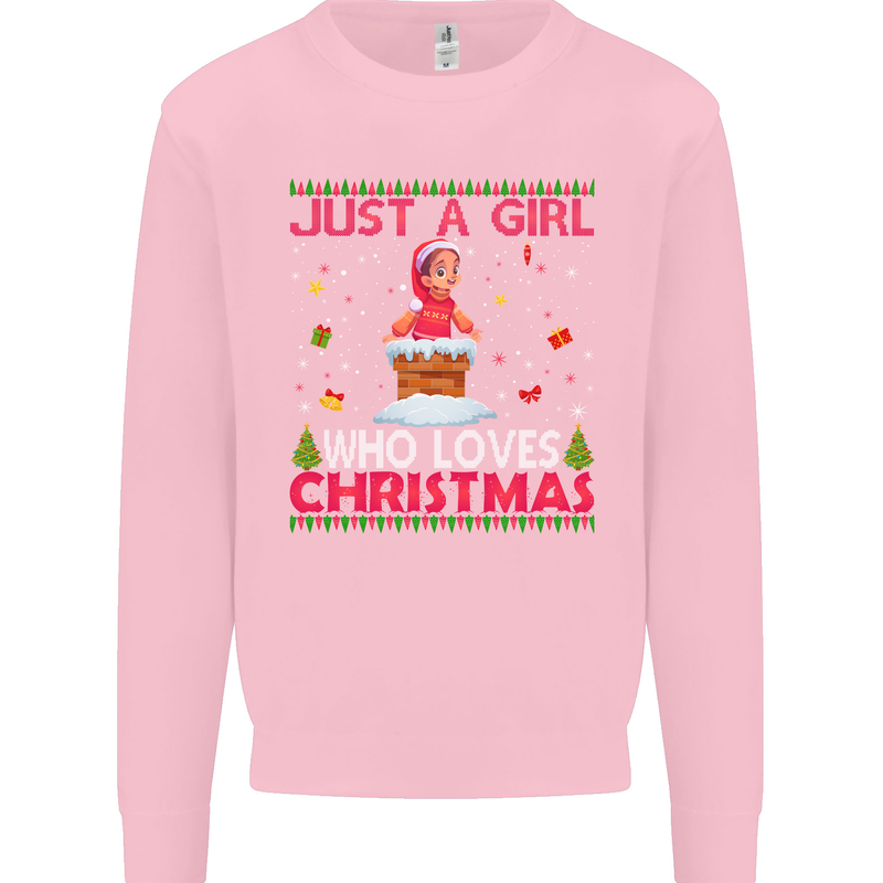 Just a Girl Who Loves Christmas Funny Mens Sweatshirt Jumper Light Pink
