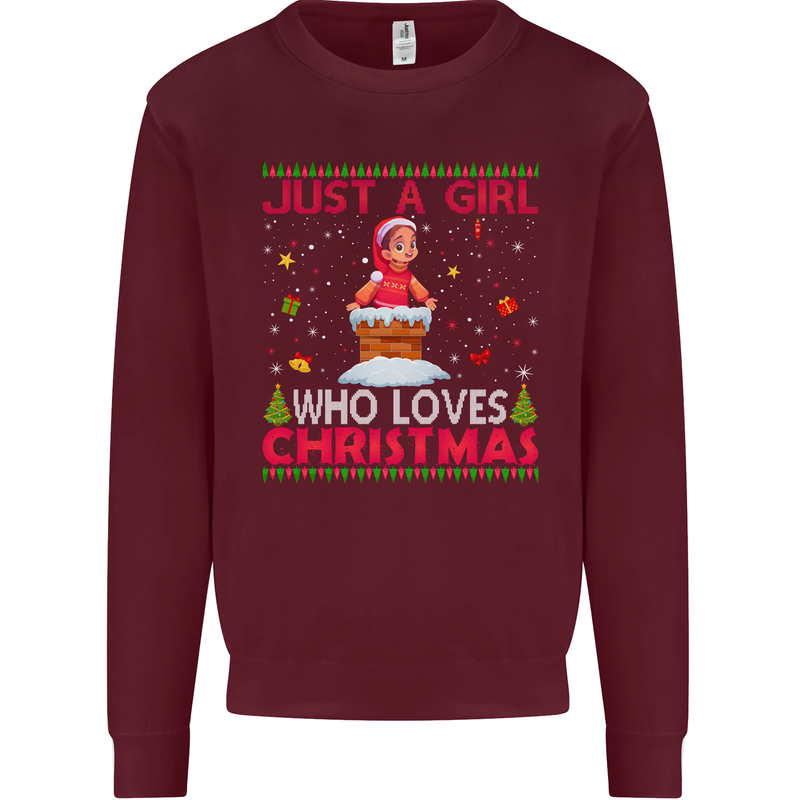 Just a Girl Who Loves Christmas Funny Mens Sweatshirt Jumper Maroon