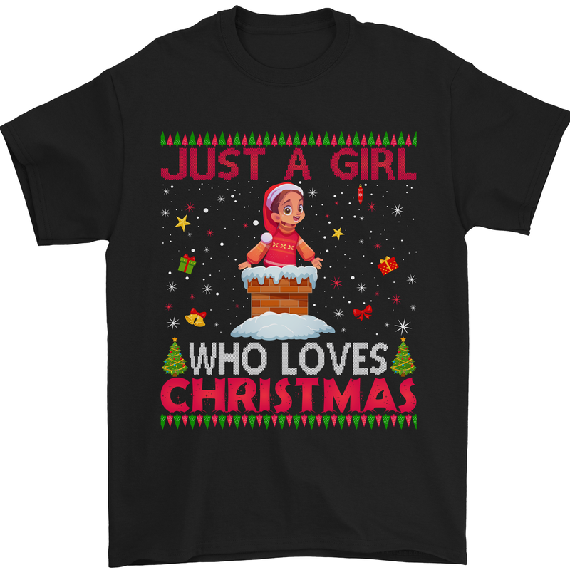 Just a Girl Who Loves Christmas Funny Mens T-Shirt Cotton Gildan Black