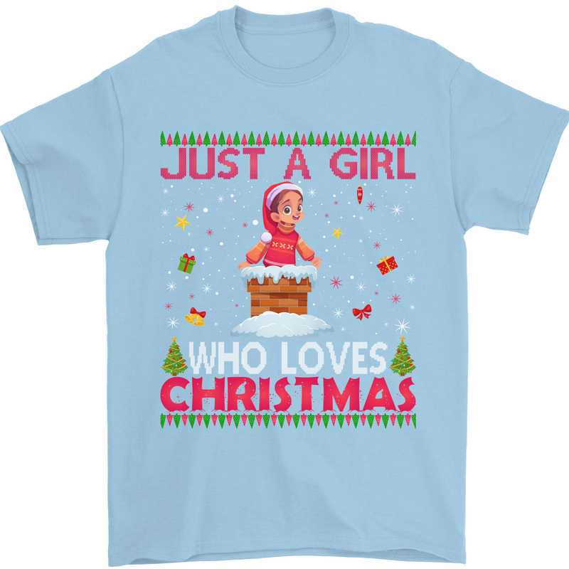 Just a Girl Who Loves Christmas Funny Mens T-Shirt Cotton Gildan Light Blue