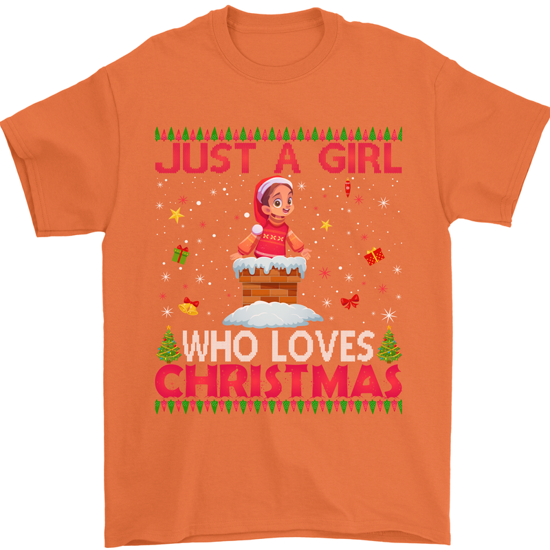 Just a Girl Who Loves Christmas Funny Mens T-Shirt Cotton Gildan Orange