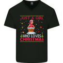 Just a Girl Who Loves Christmas Funny Mens V-Neck Cotton T-Shirt Black