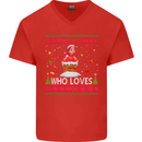 Just a Girl Who Loves Christmas Funny Mens V-Neck Cotton T-Shirt Red