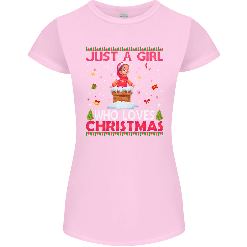 Just a Girl Who Loves Christmas Funny Womens Petite Cut T-Shirt Light Pink