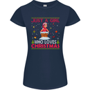Just a Girl Who Loves Christmas Funny Womens Petite Cut T-Shirt Navy Blue