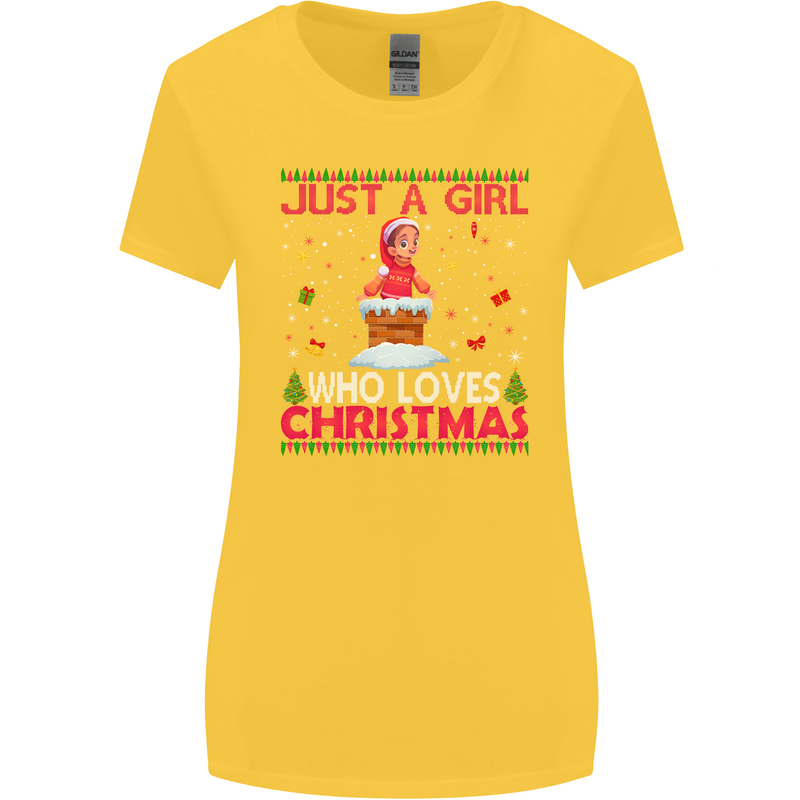 Just a Girl Who Loves Christmas Funny Womens Wider Cut T-Shirt Yellow
