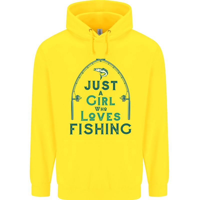 Just a Girl Who Loves Fishing Fisherwoman Childrens Kids Hoodie Yellow