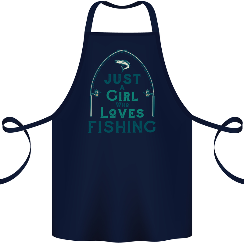 Just a Girl Who Loves Fishing Fisherwoman Cotton Apron 100% Organic Navy Blue