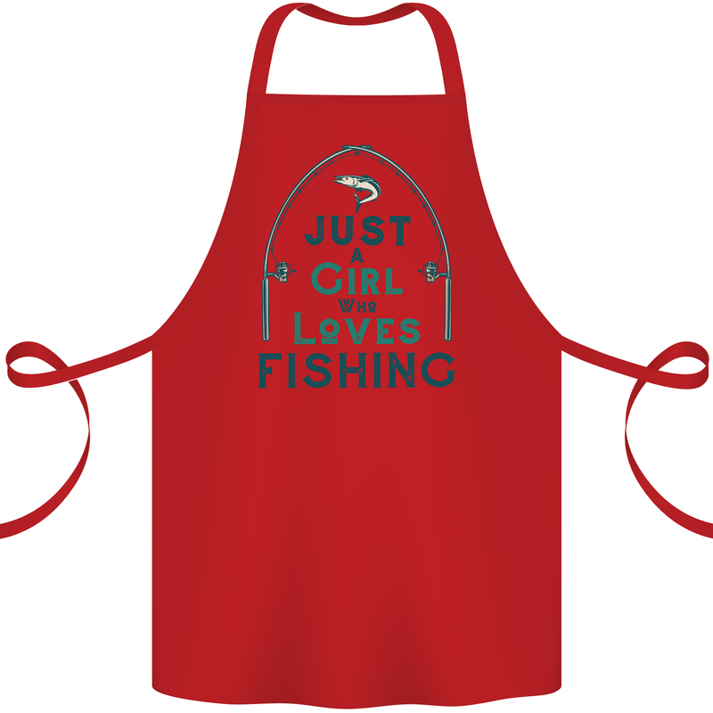 Just a Girl Who Loves Fishing Fisherwoman Cotton Apron 100% Organic Red