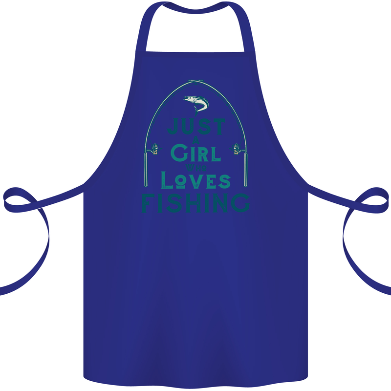 Just a Girl Who Loves Fishing Fisherwoman Cotton Apron 100% Organic Royal Blue
