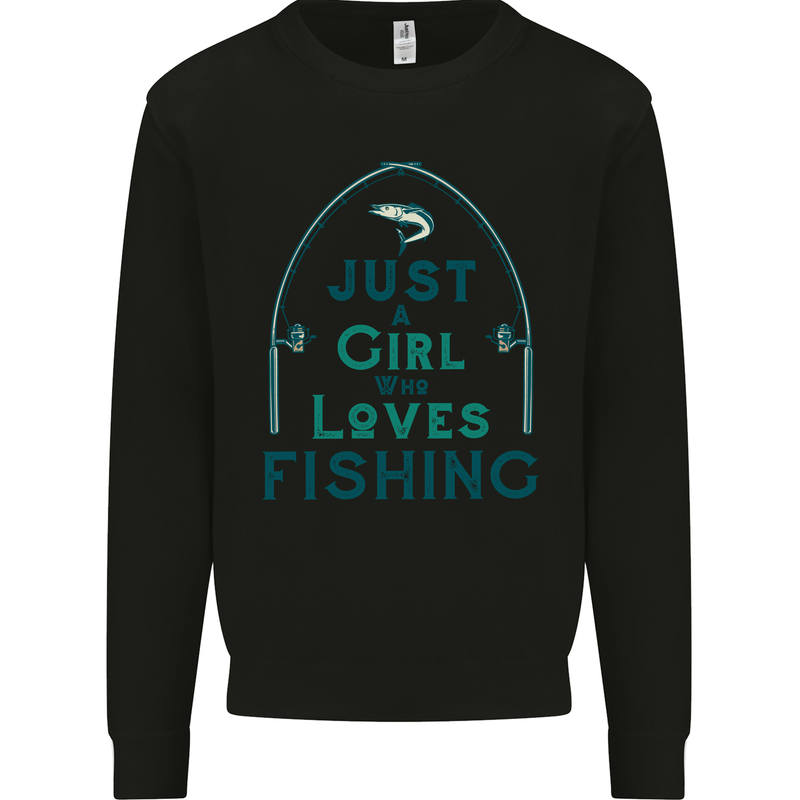 Just a Girl Who Loves Fishing Fisherwoman Kids Sweatshirt Jumper Black