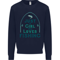 Just a Girl Who Loves Fishing Fisherwoman Kids Sweatshirt Jumper Navy Blue
