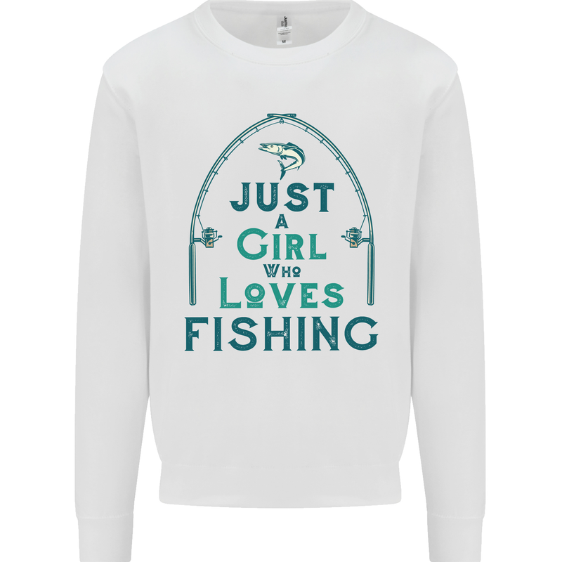 Just a Girl Who Loves Fishing Fisherwoman Kids Sweatshirt Jumper White