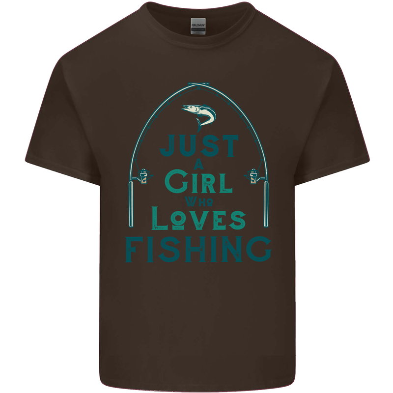 Just a Girl Who Loves Fishing Fisherwoman Kids T-Shirt Childrens Chocolate