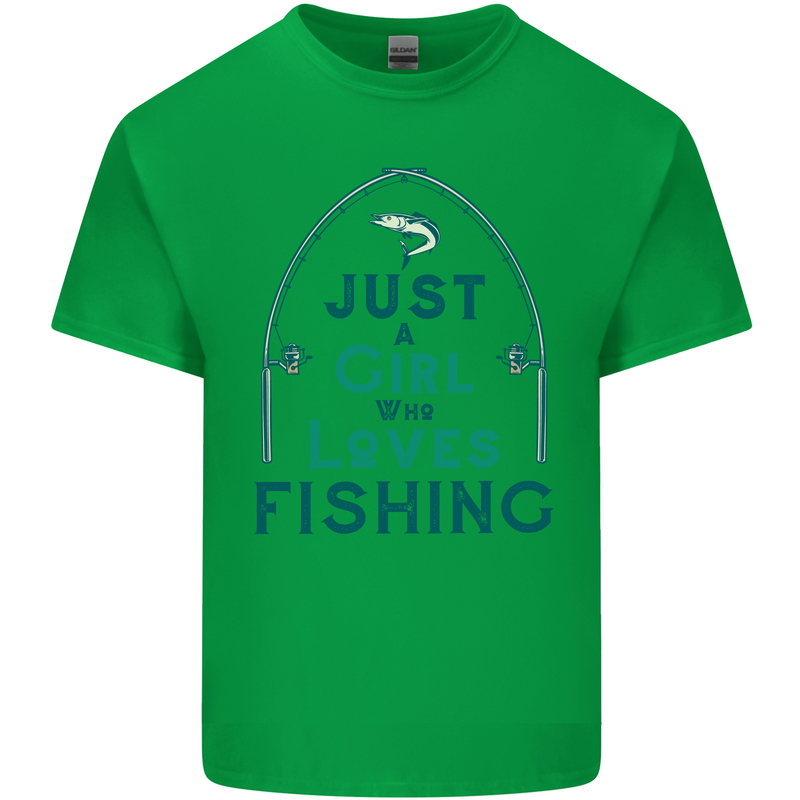 Just a Girl Who Loves Fishing Fisherwoman Kids T-Shirt Childrens Irish Green