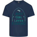 Just a Girl Who Loves Fishing Fisherwoman Kids T-Shirt Childrens Navy Blue