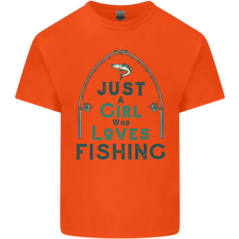 Just a Girl Who Loves Fishing Fisherwoman Kids T-Shirt Childrens Orange