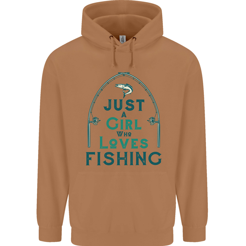 Just a Girl Who Loves Fishing Fisherwoman Mens 80% Cotton Hoodie Caramel Latte