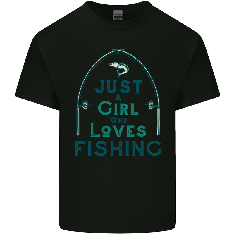Just a Girl Who Loves Fishing Fisherwoman Mens Cotton T-Shirt Tee Top Black