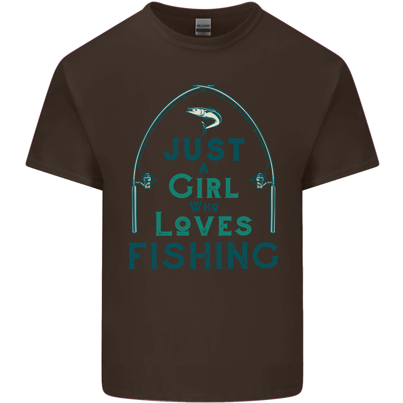 Just a Girl Who Loves Fishing Fisherwoman Mens Cotton T-Shirt Tee Top Dark Chocolate