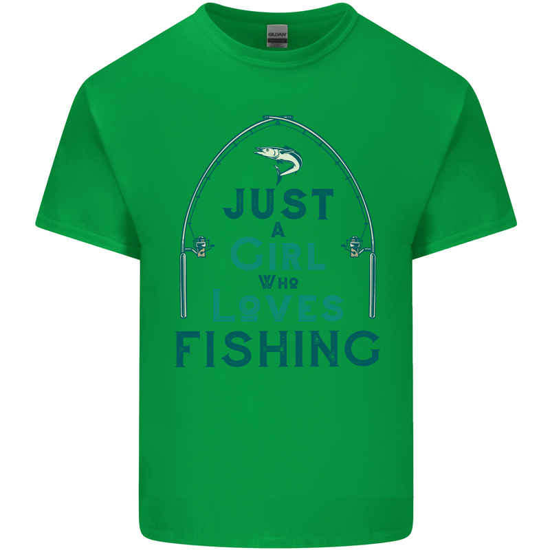 Just a Girl Who Loves Fishing Fisherwoman Mens Cotton T-Shirt Tee Top Irish Green