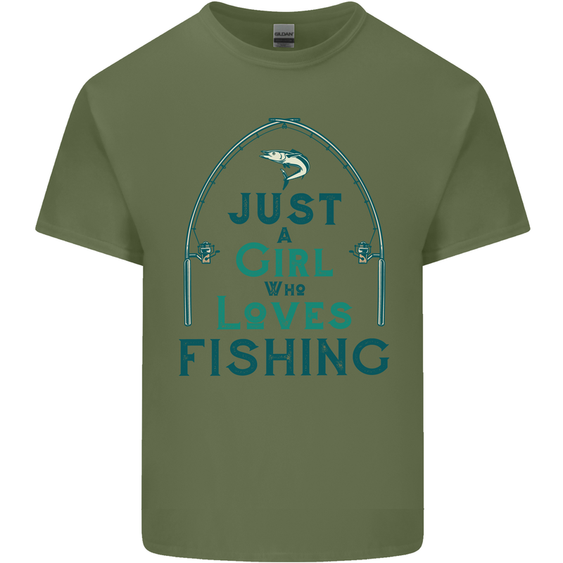 Just a Girl Who Loves Fishing Fisherwoman Mens Cotton T-Shirt Tee Top Military Green