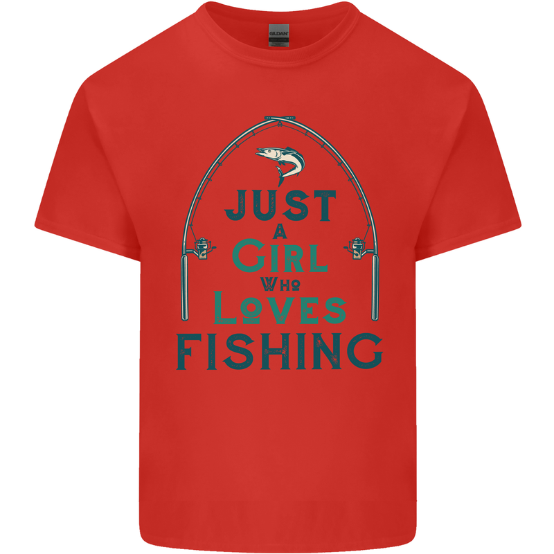 Just a Girl Who Loves Fishing Fisherwoman Mens Cotton T-Shirt Tee Top Red