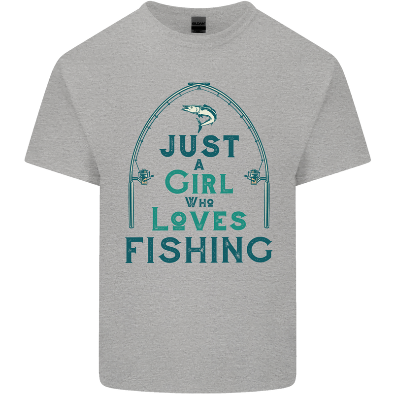 Just a Girl Who Loves Fishing Fisherwoman Mens Cotton T-Shirt Tee Top Sports Grey