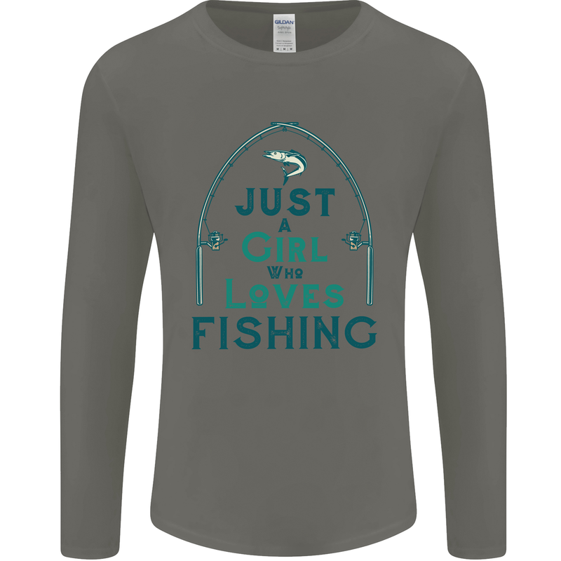 Just a Girl Who Loves Fishing Fisherwoman Mens Long Sleeve T-Shirt Charcoal