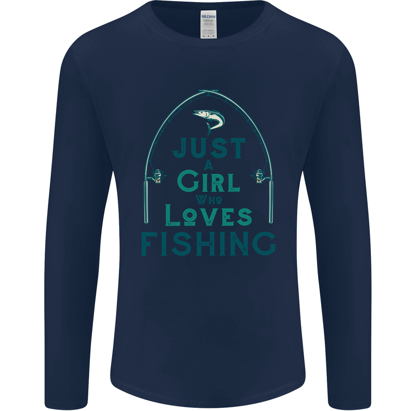 Just a Girl Who Loves Fishing Fisherwoman Mens Long Sleeve T-Shirt Navy Blue