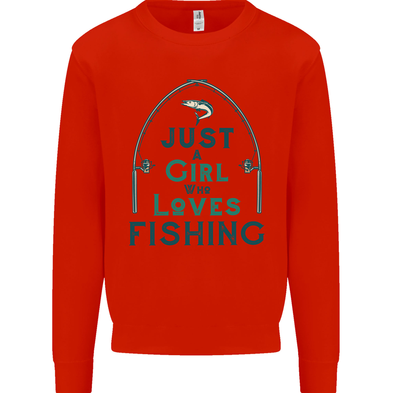 Just a Girl Who Loves Fishing Fisherwoman Mens Sweatshirt Jumper Bright Red