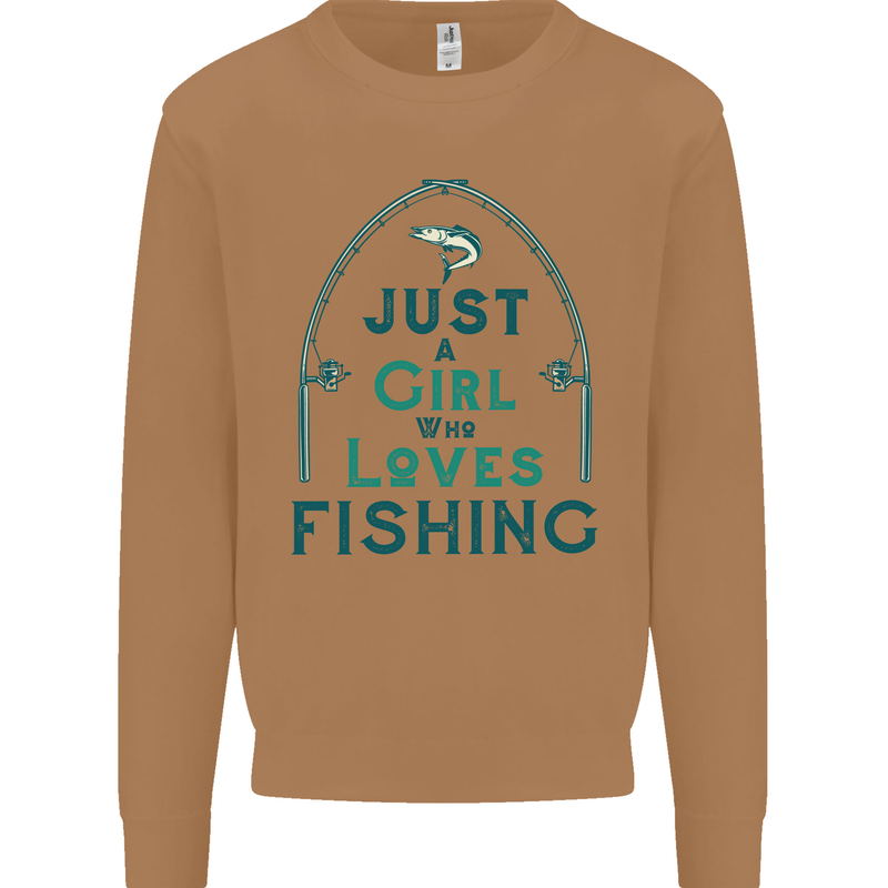 Just a Girl Who Loves Fishing Fisherwoman Mens Sweatshirt Jumper Caramel Latte