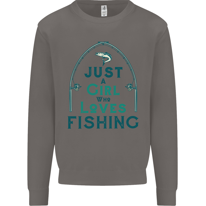 Just a Girl Who Loves Fishing Fisherwoman Mens Sweatshirt Jumper Charcoal