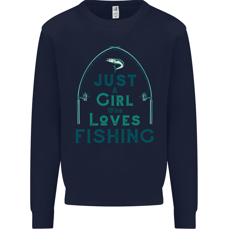 Just a Girl Who Loves Fishing Fisherwoman Mens Sweatshirt Jumper Navy Blue