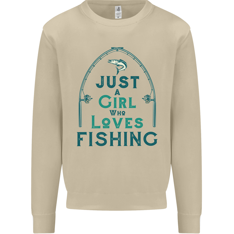Just a Girl Who Loves Fishing Fisherwoman Mens Sweatshirt Jumper Sand