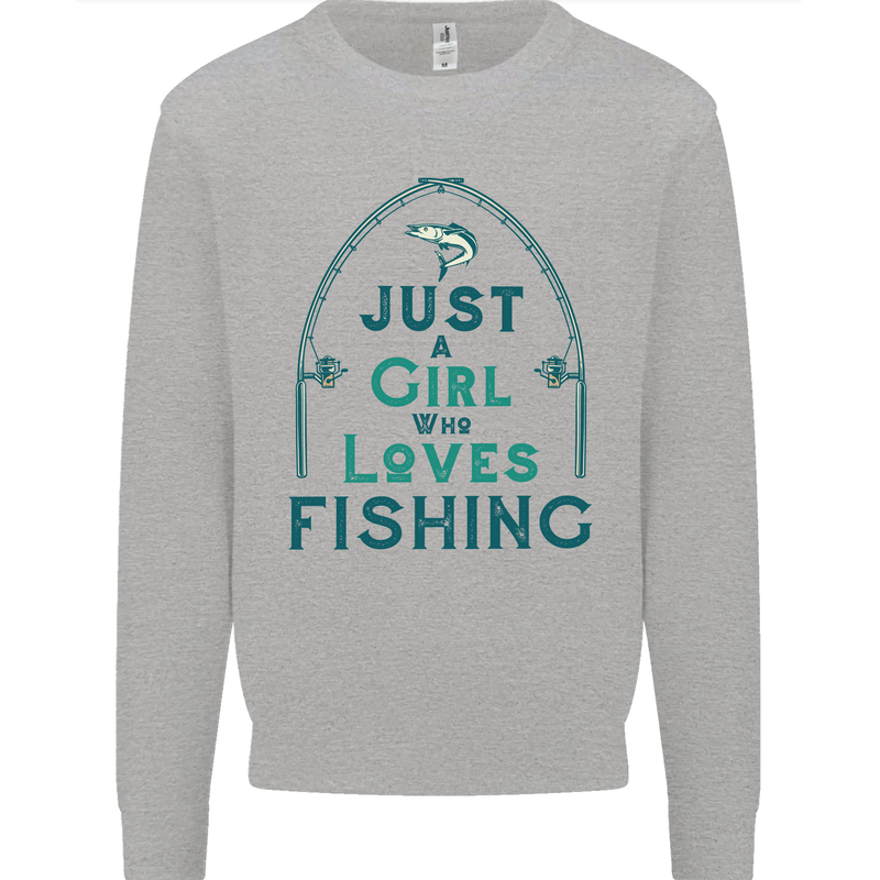 Just a Girl Who Loves Fishing Fisherwoman Mens Sweatshirt Jumper Sports Grey