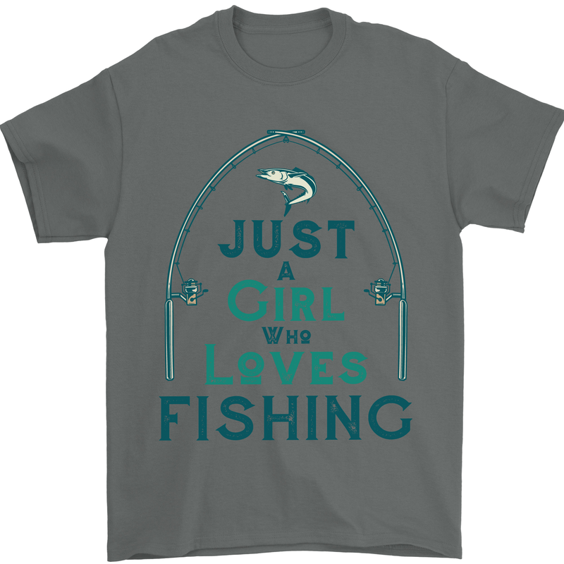 Just a Girl Who Loves Fishing Fisherwoman Mens T-Shirt Cotton Gildan Charcoal