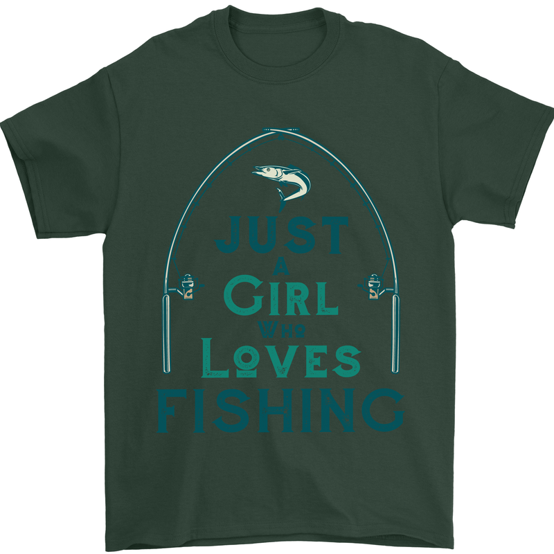 Just a Girl Who Loves Fishing Fisherwoman Mens T-Shirt Cotton Gildan Forest Green