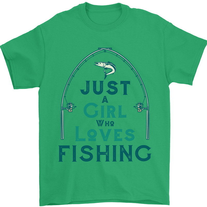 Just a Girl Who Loves Fishing Fisherwoman Mens T-Shirt Cotton Gildan Irish Green