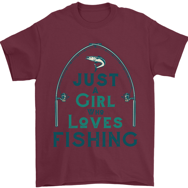 Just a Girl Who Loves Fishing Fisherwoman Mens T-Shirt Cotton Gildan Maroon