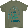 Just a Girl Who Loves Fishing Fisherwoman Mens T-Shirt Cotton Gildan Military Green